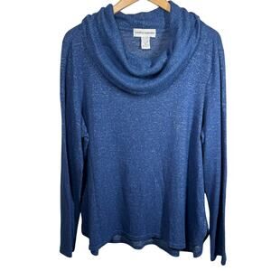 Cathy Daniels Sweater Women XL Blue Long Sleeve Cowl Neck Lagenlook Spring Top
